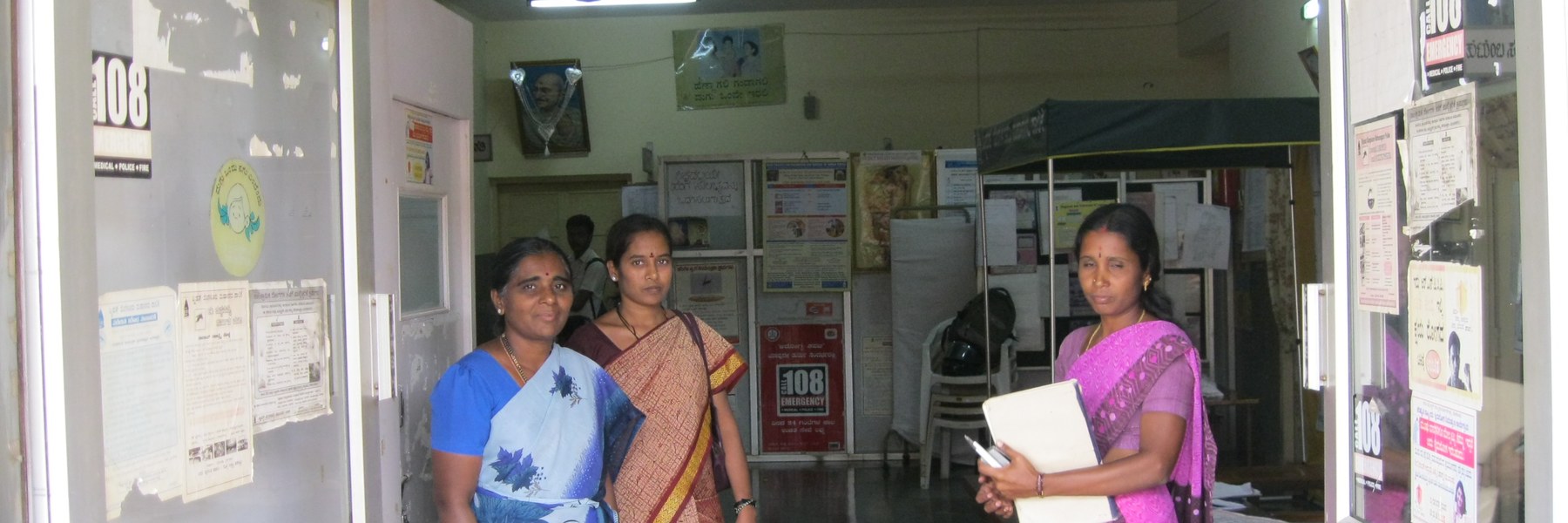 Health workers at the entrance of a Bangalore primary health centre