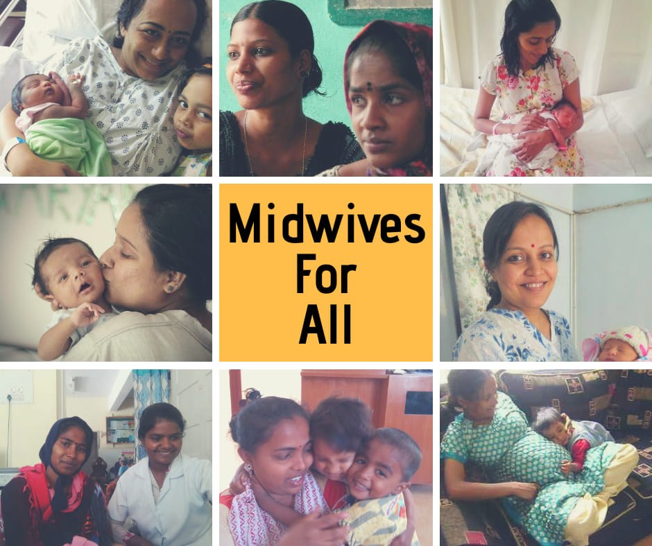 A collage of midwives and mothers under the words Midwives For All