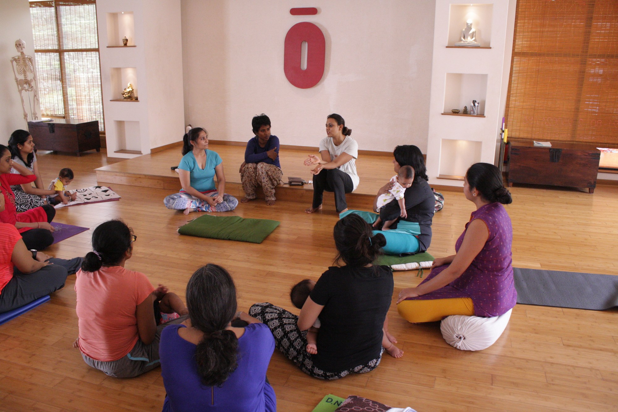 A prenatal movement and yoga class in progress